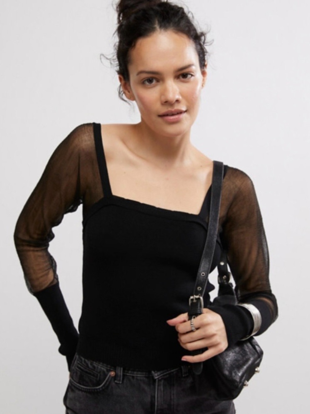 Free People Night After Night Mesh Trim Top Size S